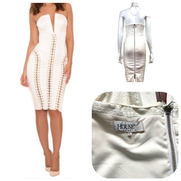 HOUSE OF CB LONDON METAL BRAID UP Jackard DRESS S - Picture 1 of 17
